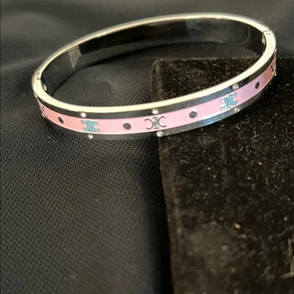 Silver and Pink Bangle Bracelet - Picture 2 of 3